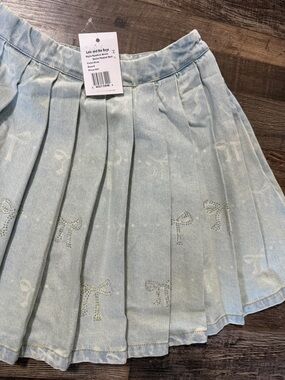 Lola + The Boys Light Blue Pleated Skirt with Bow Rhinestones